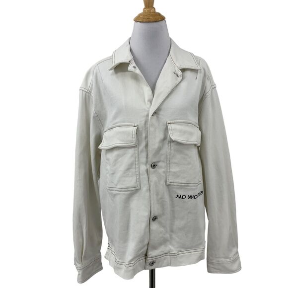 Urban Outfitters Jacket Womens Small Off White Denim Utility Pockets No Worries - Picture 1 of 11
